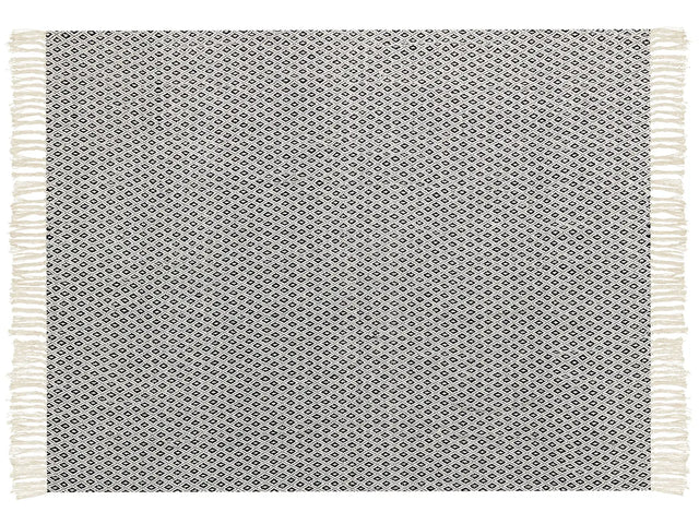 Blanket Black and Beige Cotton Geometric Pattern 125 x 150 cm Bed Throw Traditional Living Room Bedroom Beliani