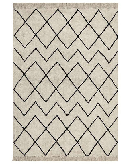 Area Rug Beige and Black Cotton 160 x 230 cm Minimalistic Tufted Geometric Pattern Fringed Living Room Bedroom Beliani