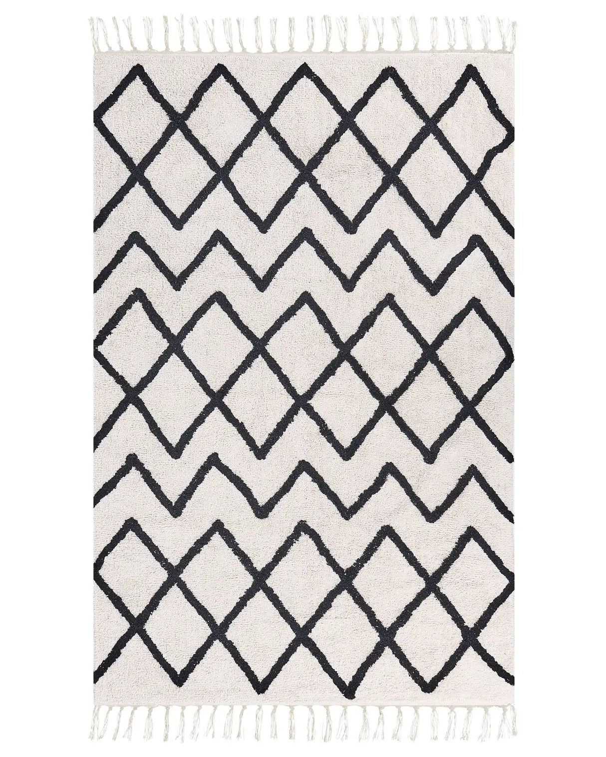 Area Rug Beige and Black Cotton 160 x 230 cm Minimalistic Tufted Geometric Pattern Fringed Living Room Bedroom Beliani