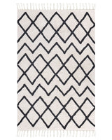 Area Rug Beige and Black Cotton 160 x 230 cm Minimalistic Tufted Geometric Pattern Fringed Living Room Bedroom Beliani