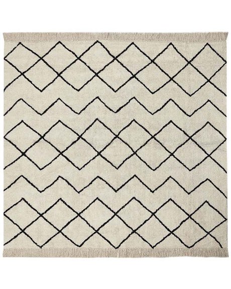 Area Rug Beige and Black Cotton 200 x 200 cm Minimalistic Tufted Geometric Pattern Fringed Living Room Bedroom Beliani