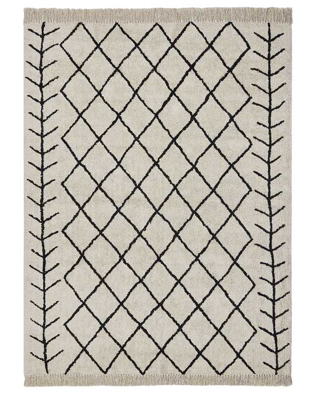 Area Rug Beige and Black Cotton 160 x 230 cm Rectangular Geometric Pattern Boho Oriental Style Beliani