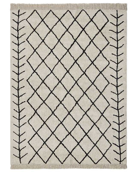 Area Rug Beige and Black Cotton 160 x 230 cm Rectangular Geometric Pattern Boho Oriental Style Beliani