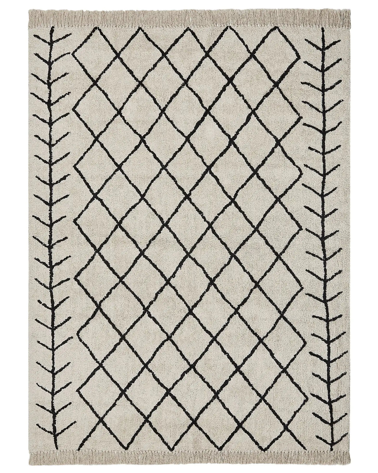Area Rug Beige and Black Cotton 160 x 230 cm Rectangular Geometric Pattern Boho Oriental Style Beliani