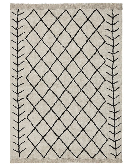 Area Rug Beige and Black Cotton 160 x 230 cm Rectangular Geometric Pattern Boho Oriental Style Beliani