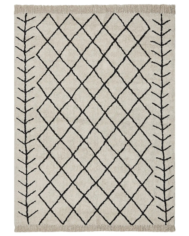Area Rug Beige and Black Cotton 160 x 230 cm Rectangular Geometric Pattern Boho Oriental Style Beliani