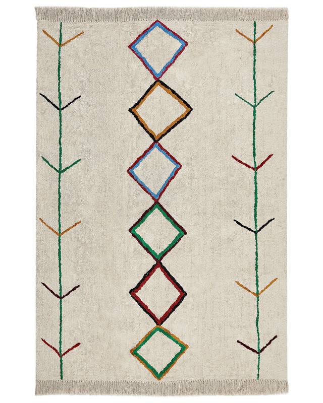 Area Rug Beige and Black Cotton 160 x 230 cm Minimalistic Tufted Multicolour lPattern Fringed Living Room Bedroom Beliani