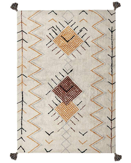 Area Rug Beige Cotton 160 x 230 cm Rectangular with Tassels Geometric Pattern Boho Oriental Style Beliani