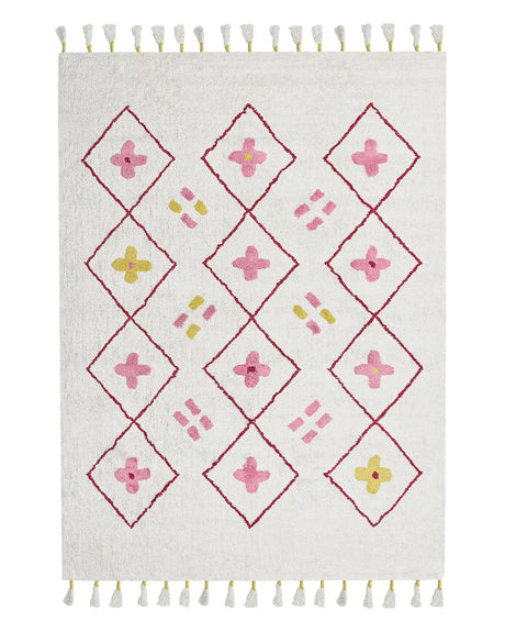 Area Rug Multicolour Cotton 160 x 230 cm Rectangular with Tassels Geometric Pattern Boho Oriental Style Beliani