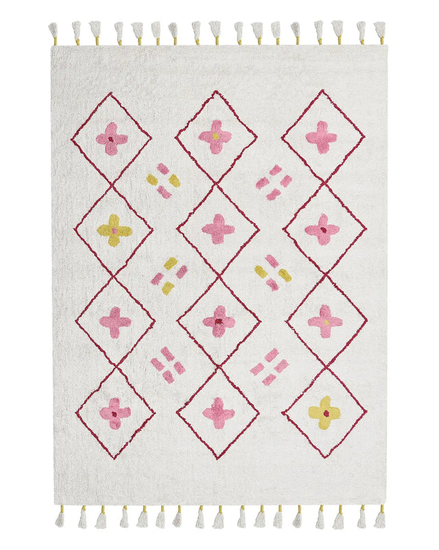 Area Rug Multicolour Cotton 160 x 230 cm Rectangular with Tassels Geometric Pattern Boho Oriental Style Beliani