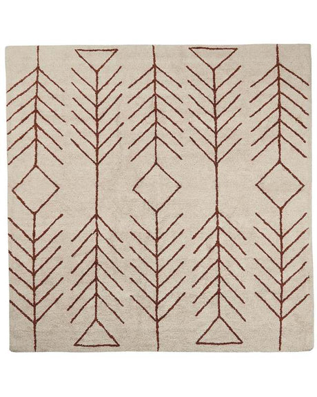 Area Rug Beige Cotton 200 x 200 cm Square Geometric Pattern Boho Oriental Style Beliani