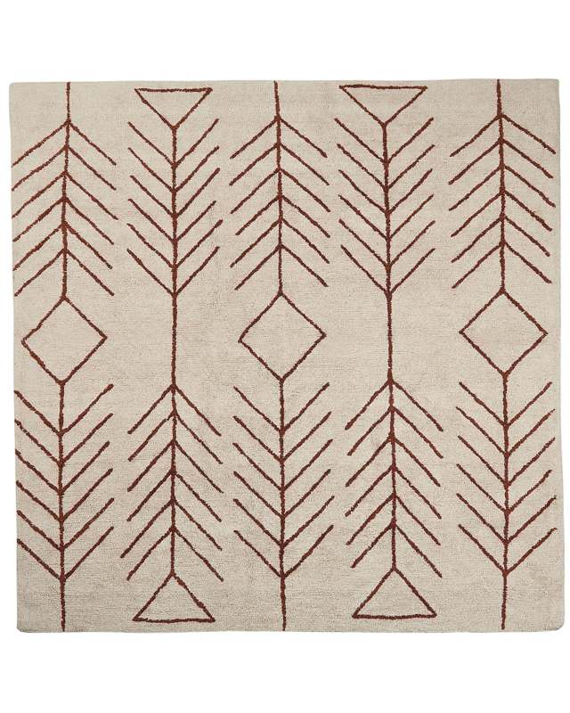 Area Rug Beige Cotton 200 x 200 cm Square Geometric Pattern Boho Oriental Style Beliani