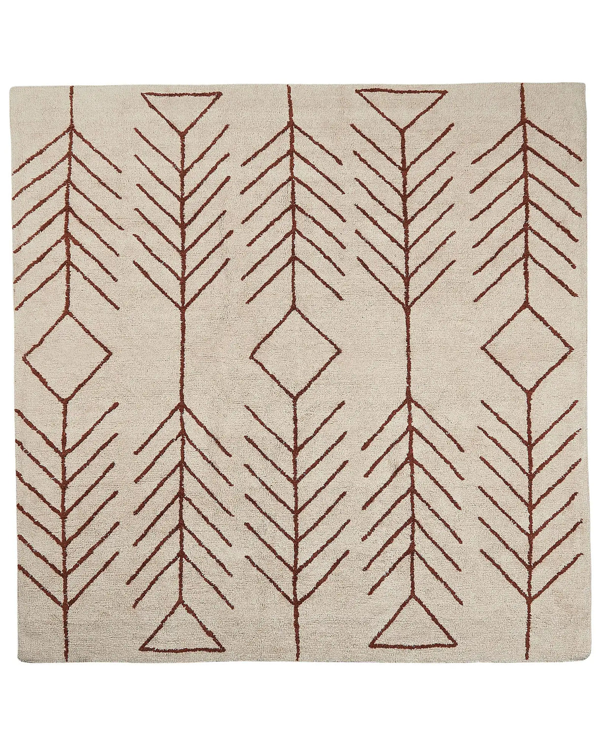 Area Rug Beige Cotton 200 x 200 cm Square Geometric Pattern Boho Oriental Style Beliani