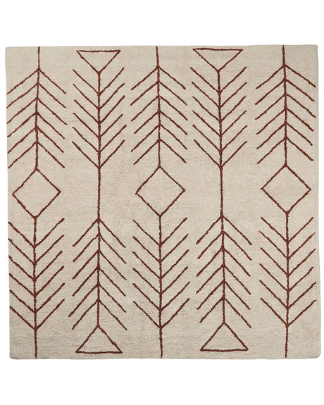 Area Rug Beige Cotton 200 x 200 cm Square Geometric Pattern Boho Oriental Style Beliani