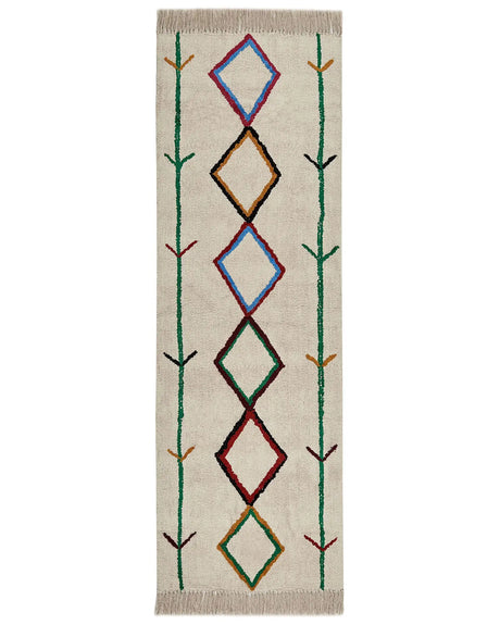 Area Rug Beige and Black Cotton 80 x 230 cm Minimalistic Tufted Multicolour lPattern Fringed Living Room Bedroom Beliani