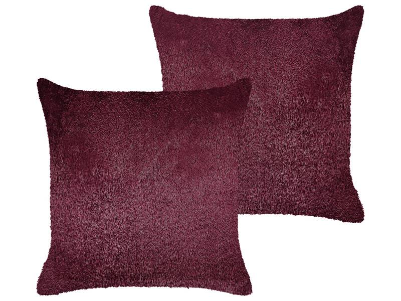 Set of 2 Decorative Cushions Burgundy Polyester 45 x 45 cm Boho Design Decor Accessories Beliani