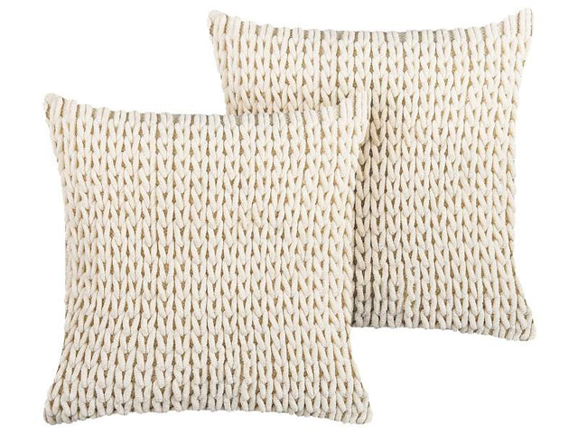 Set of 2 Decorative Cushions Beige Cotton and Polyester 45 x 45 cm Boho Design Braided Decor Accessories Beliani