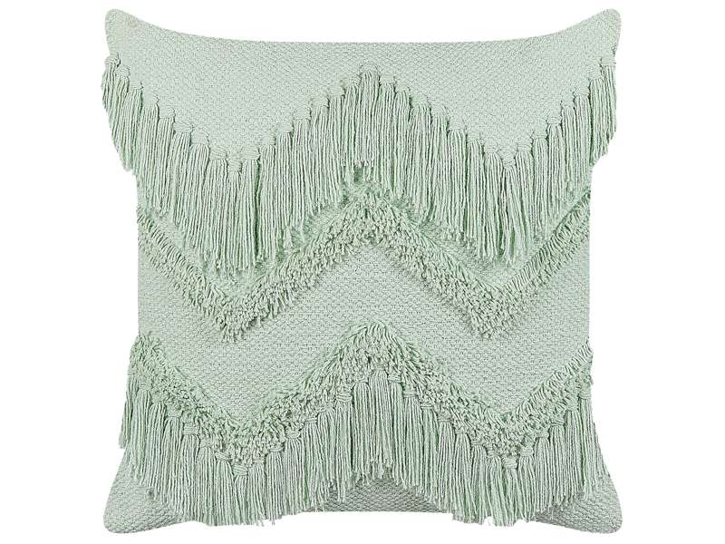 Decorative Cushion Light Green Cotton 45 x 45 cm with Tassels Boho Design Decor Accessories Beliani