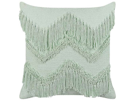 Decorative Cushion Light Green Cotton 45 x 45 cm with Tassels Boho Design Decor Accessories Beliani