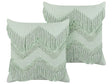 Set of 2 Decorative Cushions Light Green Cotton 45 x 45 cm with Tassels Boho Design Decor Accessories Beliani