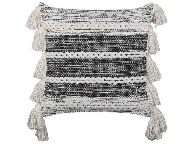 Decorative Cushion Black and Grey Cotton 45 x 45 cm with Tassels Boho Design Decor Accessories Beliani