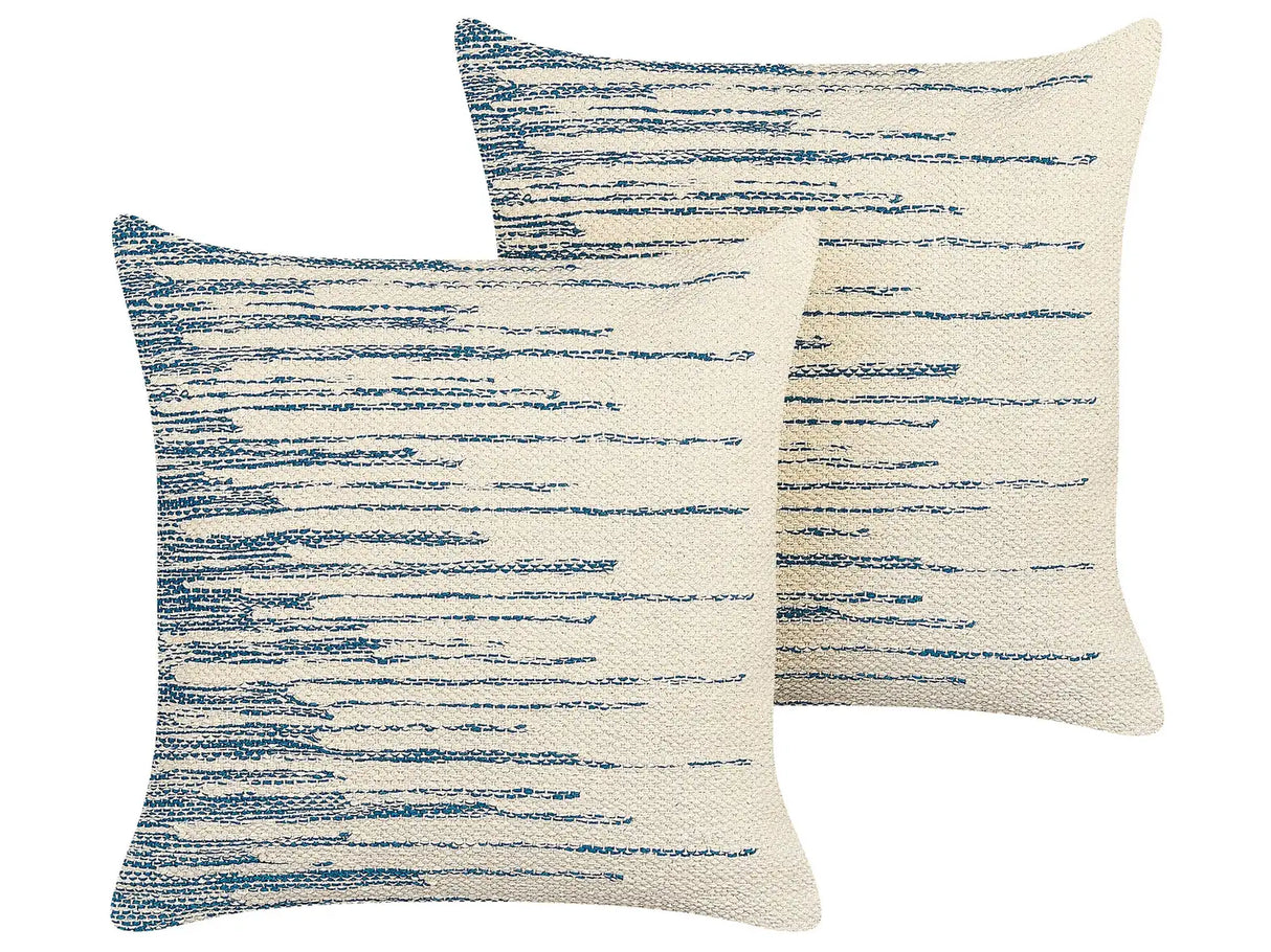 Set of 2 Decorative Cushions Beige and Blue Cotton 45 x 45 cm Boho Design Decor Accessories Beliani