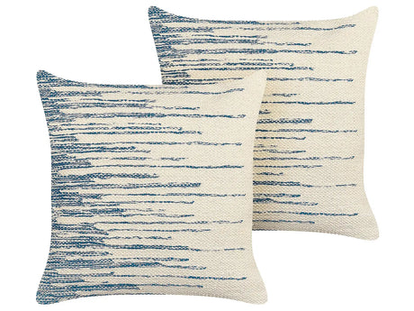 Set of 2 Decorative Cushions Beige and Blue Cotton 45 x 45 cm Boho Design Decor Accessories Beliani