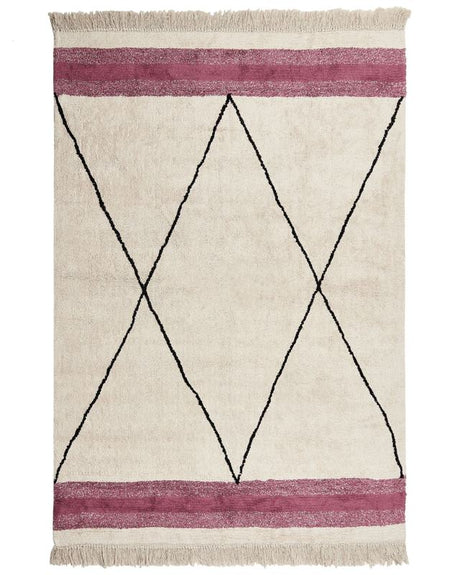 Area Rug Beige and Pink Cotton 160 x 230 cm Rectangular with Tassels Geometric Pattern Boho Style Beliani