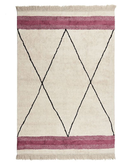 Area Rug Beige and Pink Cotton 140 x 200 cm Rectangular with Tassels Geometric Pattern Boho Style Beliani