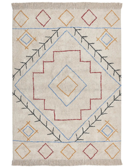 Cotton Rug Multicolour Geometric Pattern 160 x 230 cm Low Pile Boho Vintage Beliani