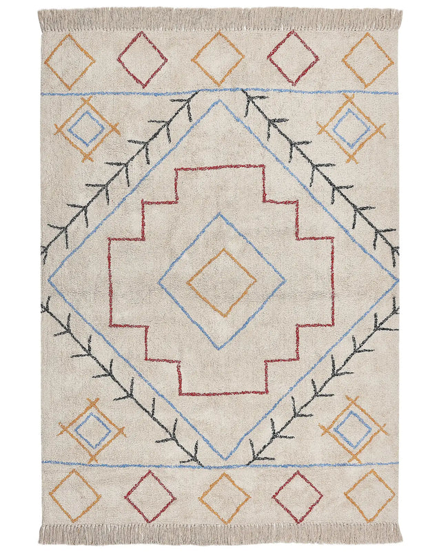 Cotton Rug Multicolour Geometric Pattern 160 x 230 cm Low Pile Boho Vintage Beliani