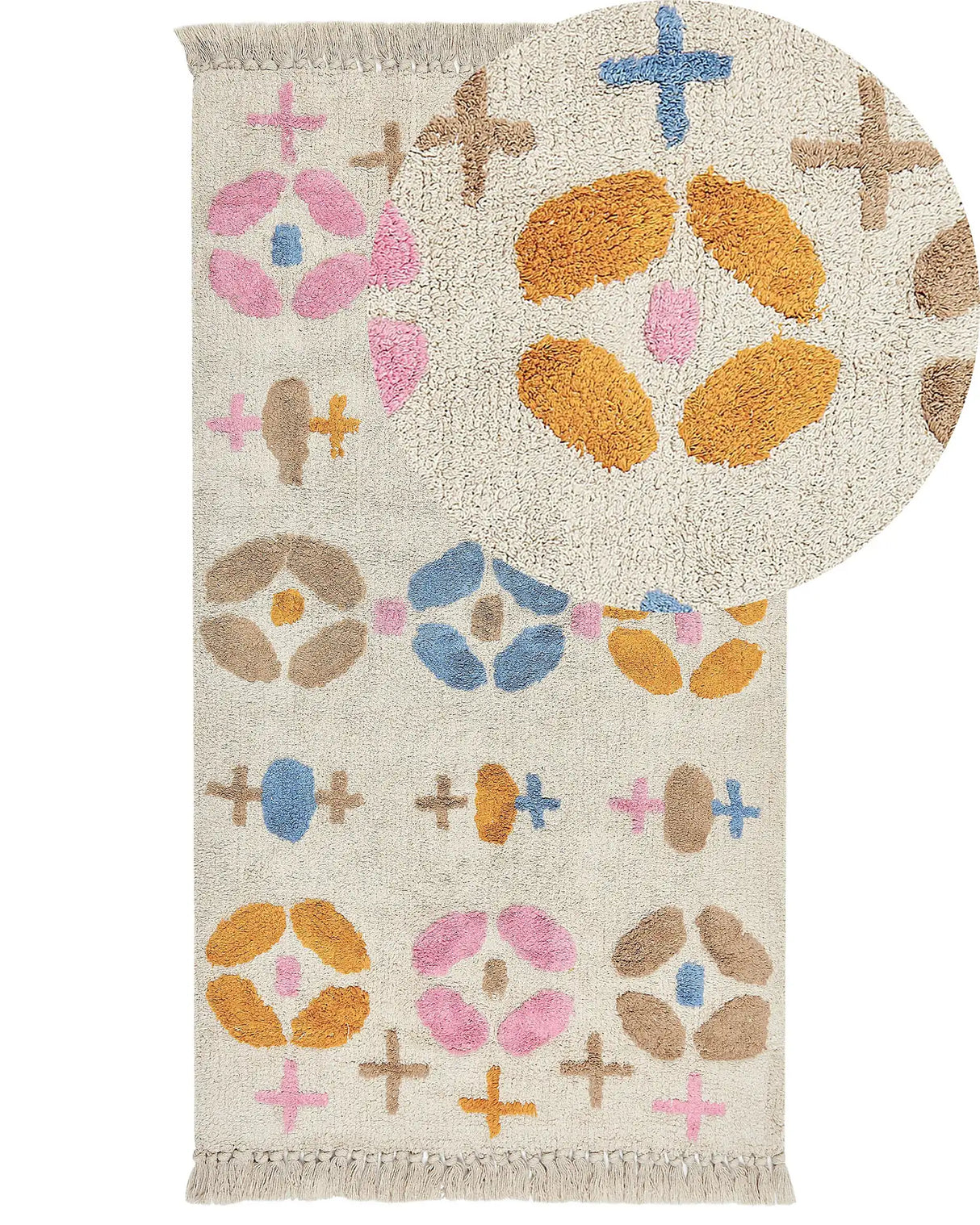 Area Rug Multicolour Cotton 80 x 150 cm Rectangular with Tassels Geometric Pattern Boho Style Living Room Kids Children's Room Beliani