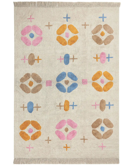 Area Rug Multicolour Cotton 160 x 230 cm Rectangular with Tassels Geometric Pattern Boho Style Living Room Kids Children's Room Beliani