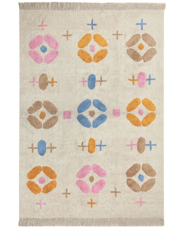 Area Rug Multicolour Cotton 160 x 230 cm Rectangular with Tassels Geometric Pattern Boho Style Living Room Kids Children's Room Beliani