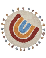Area Rug Multicolour Cotton  120 cm Round with Tassels Geometric Rainbow Pattern Boho Style Living Room Kids Children's Room Beliani