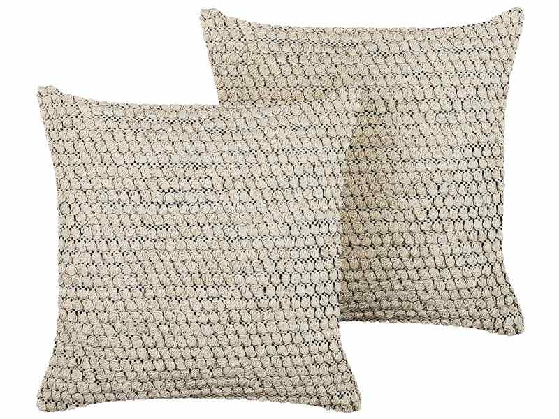 Set of 2 Decorative Cushions Beige Cotton 45 x 45 cm Handmade Boho Decor Accessories Beliani