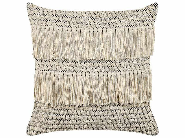 Decorative Cushion Beige Cotton 45 x 45 cm with Tassels Boho Decor Accessories Beliani