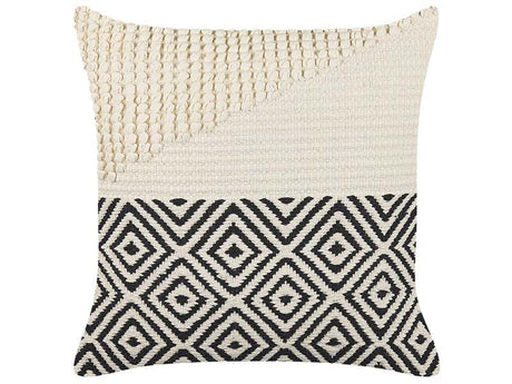 Decorative Cushion White and Blue Cotton 45 x 45 cm with Tassels Boho Decor Accessories Beliani