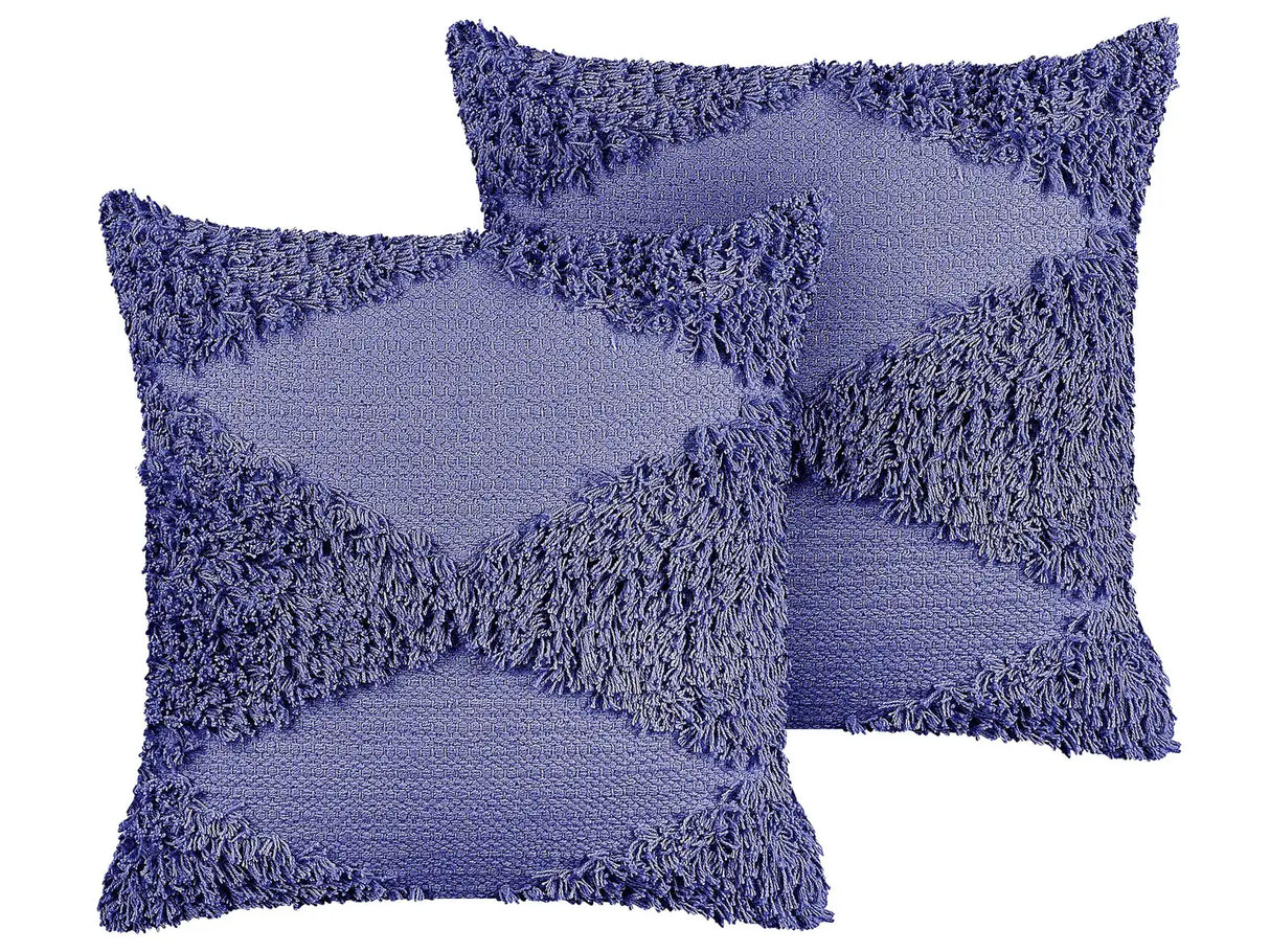 Set of 2 Decorative Cushions Violet Cotton 45 x 45 cm Geometric Pattern Boho Decor Accessories Beliani