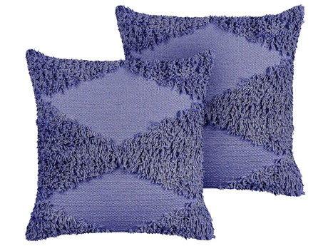 Set of 2 Decorative Cushions Violet Cotton 45 x 45 cm Geometric Pattern Boho Decor Accessories Beliani