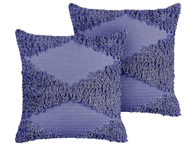 Set of 2 Decorative Cushions Violet Cotton 45 x 45 cm Geometric Pattern Boho Decor Accessories Beliani