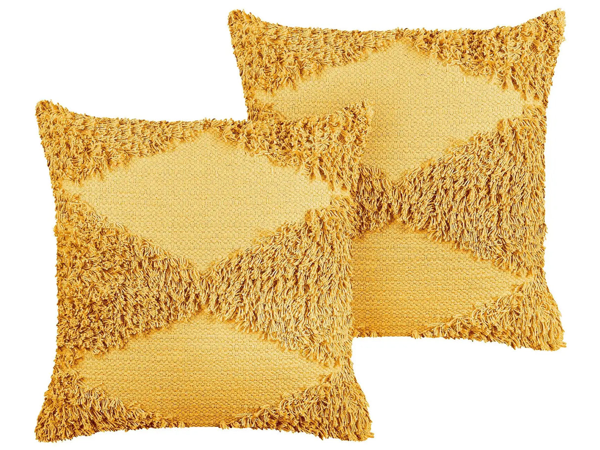 Set of 2 Decorative Cushions Yellow Cotton 45 x 45 cm Geometric Pattern Boho Decor Accessories Beliani