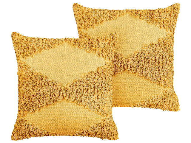 Set of 2 Decorative Cushions Yellow Cotton 45 x 45 cm Geometric Pattern Boho Decor Accessories Beliani