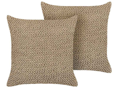 Set of 2 JDecorative Cushion Beige Jute 45 x 45 cm Woven Plaited Boho Decor Accessories Beliani