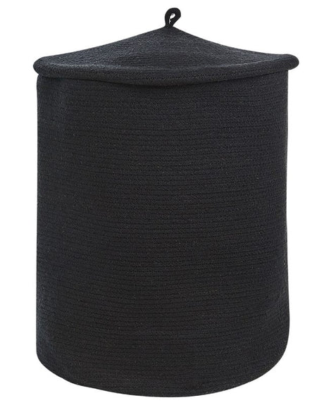 Storage Basket Black Cotton with Lid Laundry Bin Boho Accessories Beliani