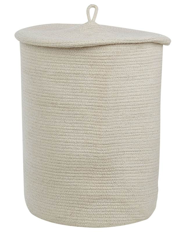 Storage Basket Off-White Cotton with Lid Laundry Bin Boho Accessories Beliani