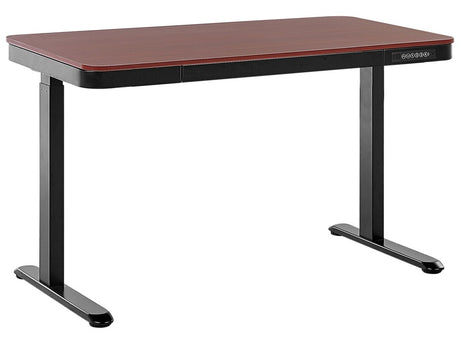 Electrically Adjustable Desk Dark Wood Black Tabletop Powder Coated Steel Frame Sit and Stand 120 x 60 cm Modern Design  Beliani