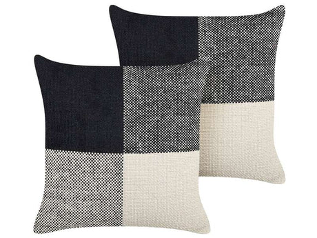 2 Decorative Cushions Black Beige Cotton Patchwork 45 x 45 cm Modern Traditional Decor Beliani