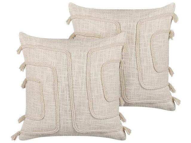 Set of 2 decorative Cushions Beige 45 x 45 cm Absract Pattern Square Home Accessory Beliani