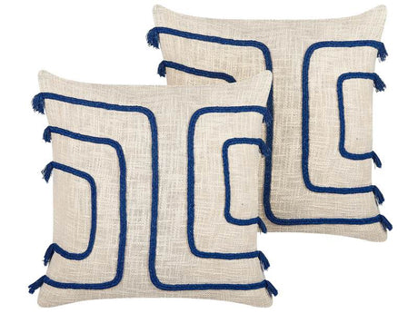 Set of 2 Decorative Cushions Beige and Navy Blue 45 x 45 cm Absract Pattern Square Home Accessory Beliani